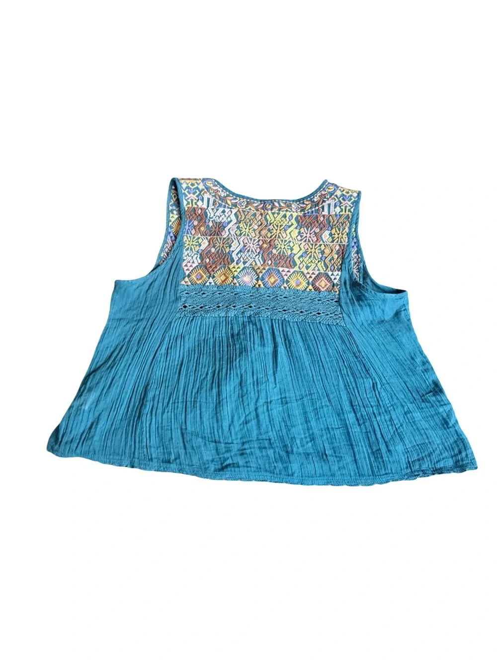 Free People Sleeveless Shirt Top Blouse Dark Teal Embroidered Boho Size Small